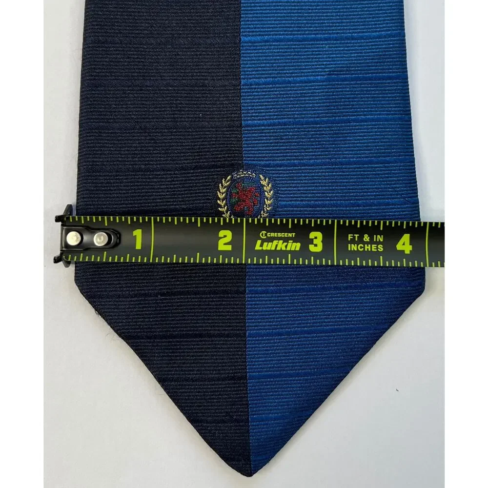 Tommy Hilfiger Silk Necktie Blue Black Colorblock Crest Logo USA Mens Tie